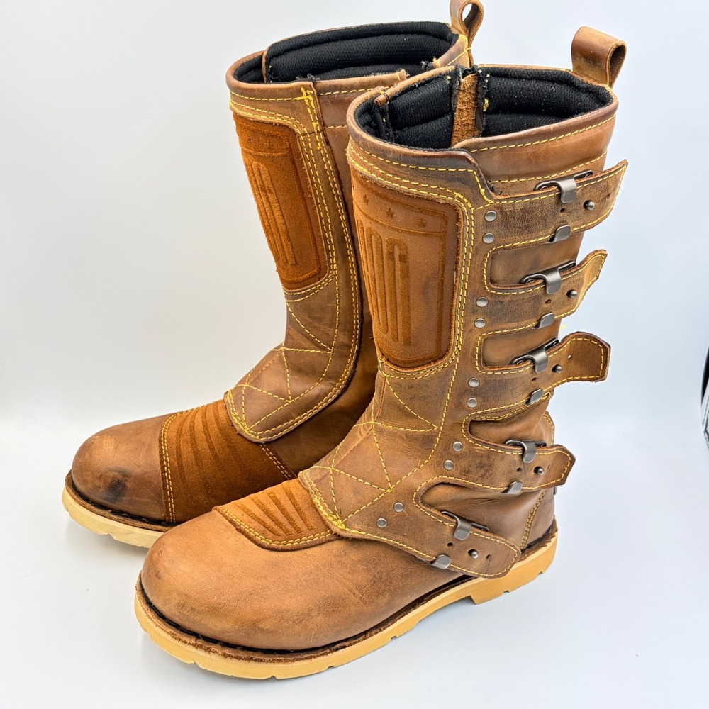 Icon 1000 Elsinore Mens 8.5 Brown Leather Motorcycle Boots Buckle Rugged Biker - Picture 3 of 16